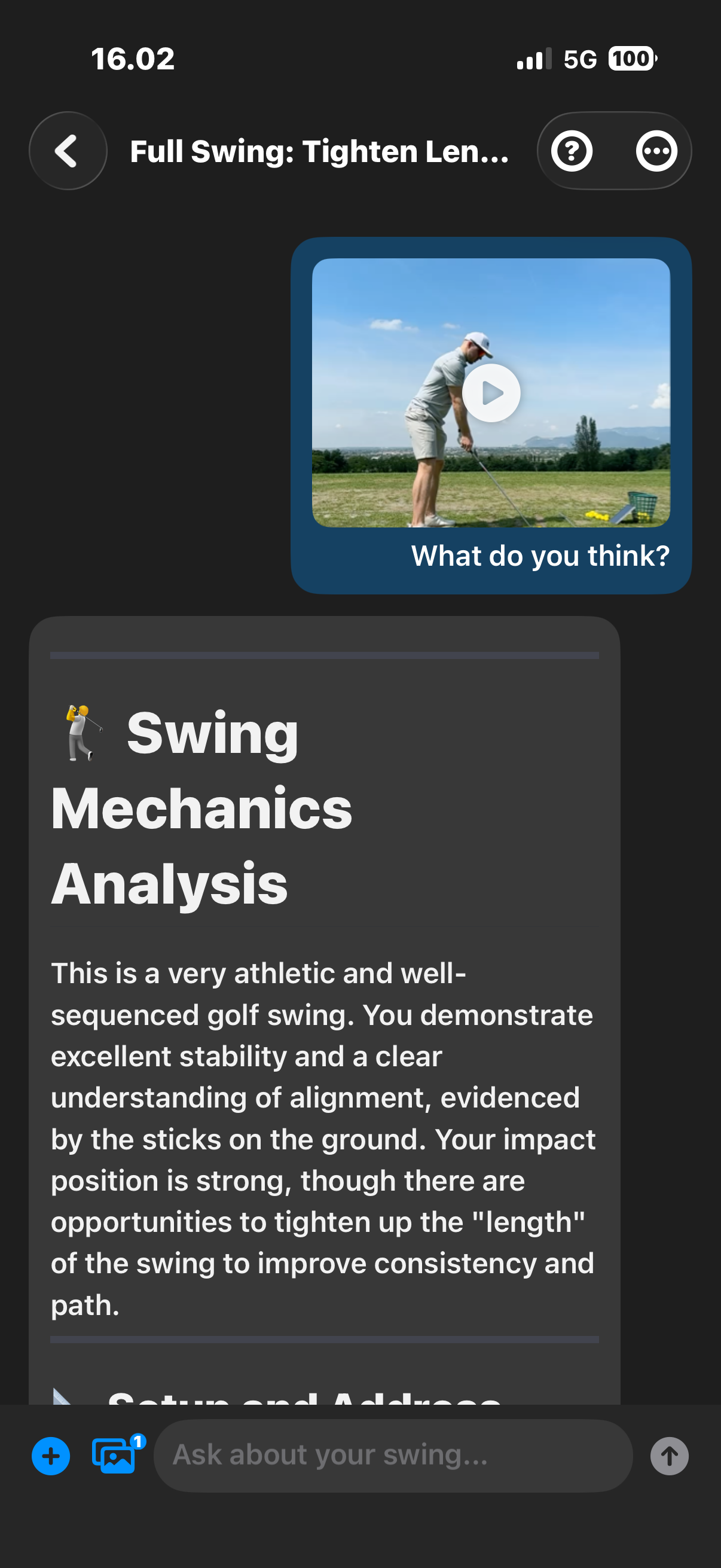 Swing mechanics analysis with coaching feedback