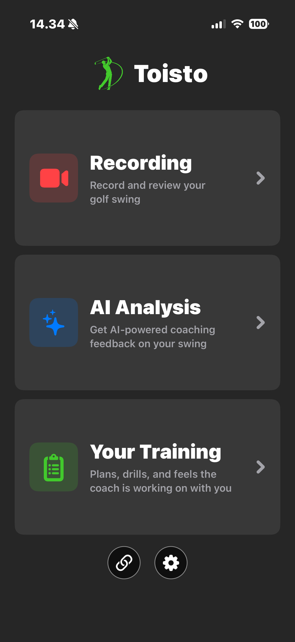Toisto home screen — Recording and AI Analysis