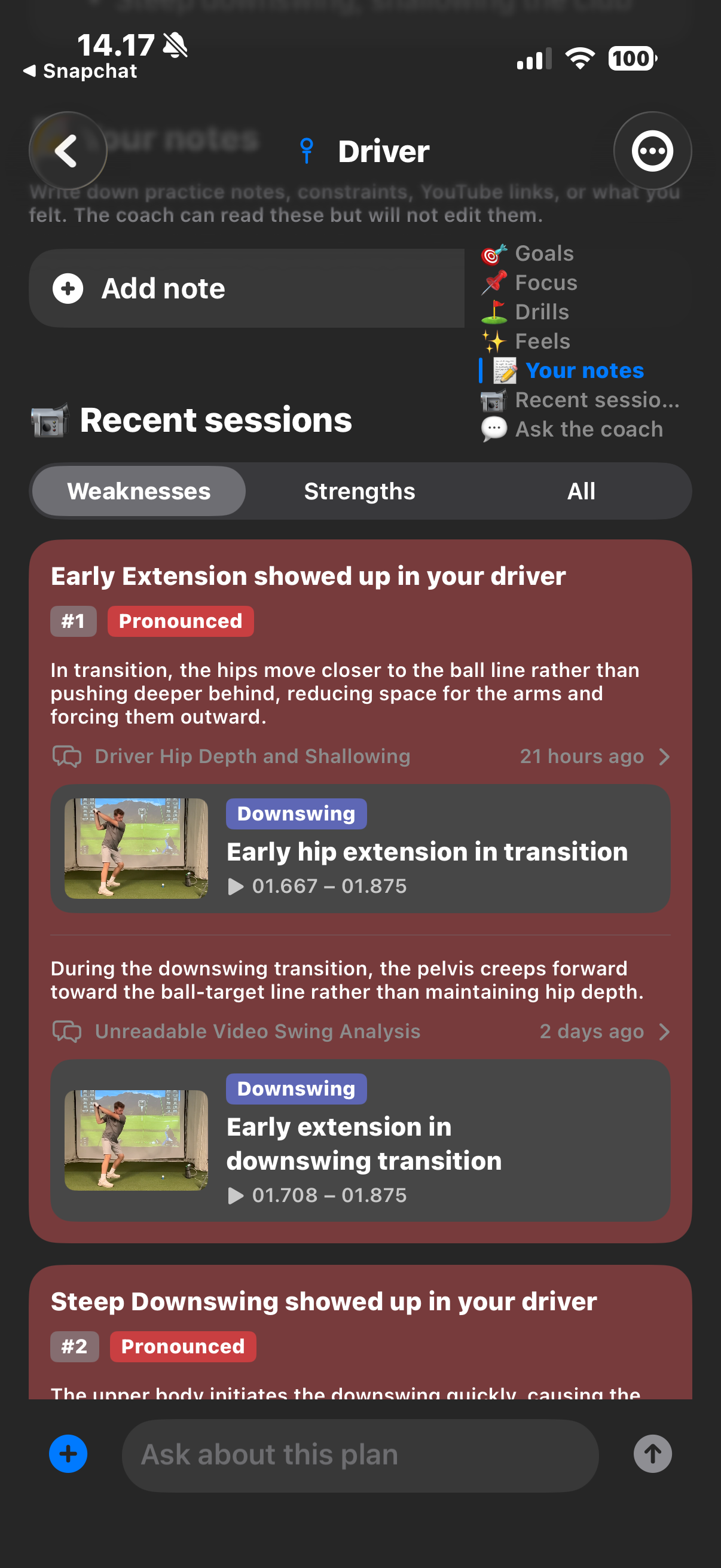 Recent sessions on a driver plan — weaknesses and swing observations